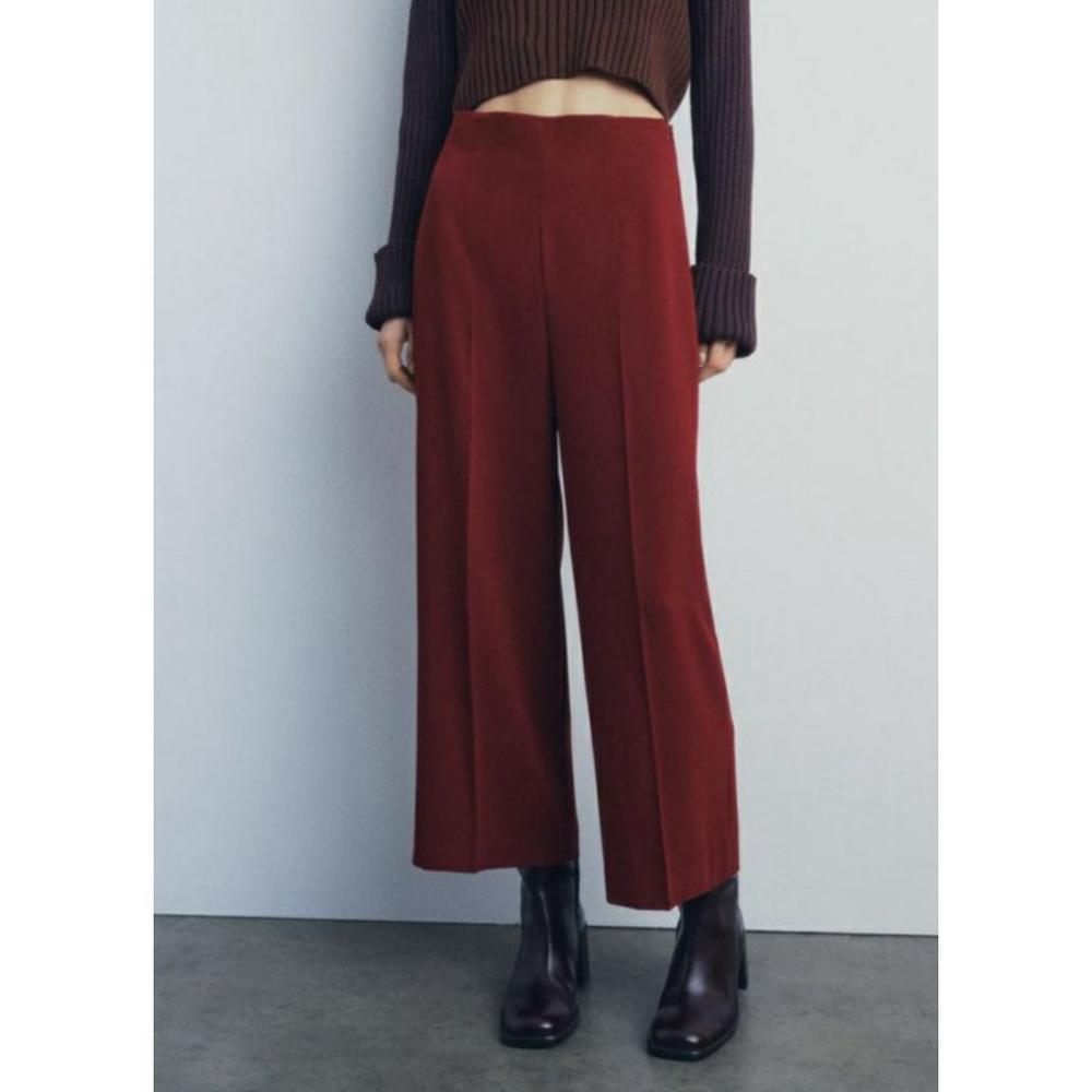 Zara XS Wide Leg Cuffed Cropped Pants Maroon Red Dark Academia Whimsigoth